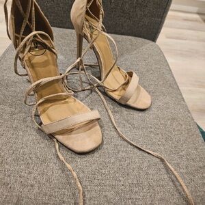 Elegant Lace-Up Beige Heels
